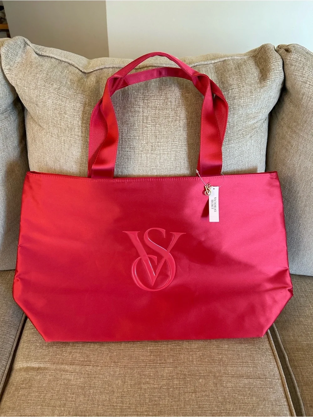 Victoria's Secret Red Embossed VS Logo Tote